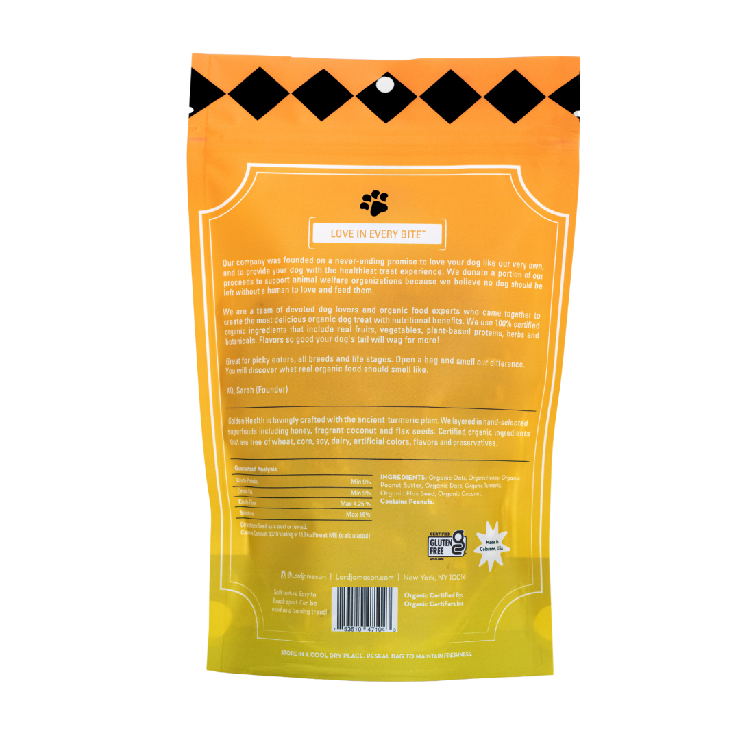 WHOLESALE Golden Health Organic Dog Treats | Overall Wellness - Lord Jameson Organic Dog Treats