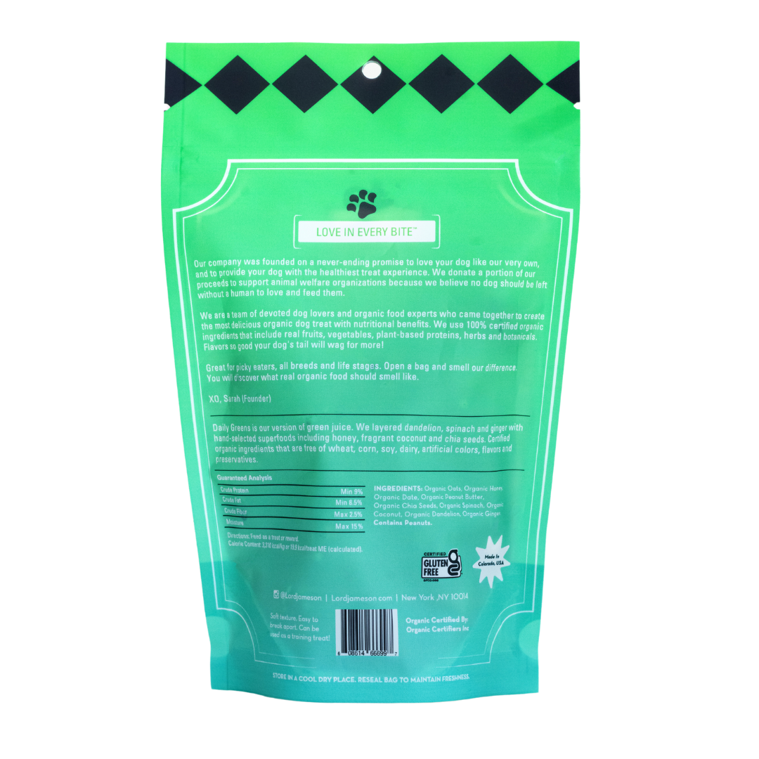WHOLESALE Daily Greens Organic Dog Treats | Supports Stomach & Digestion - Lord Jameson Organic Dog Treats