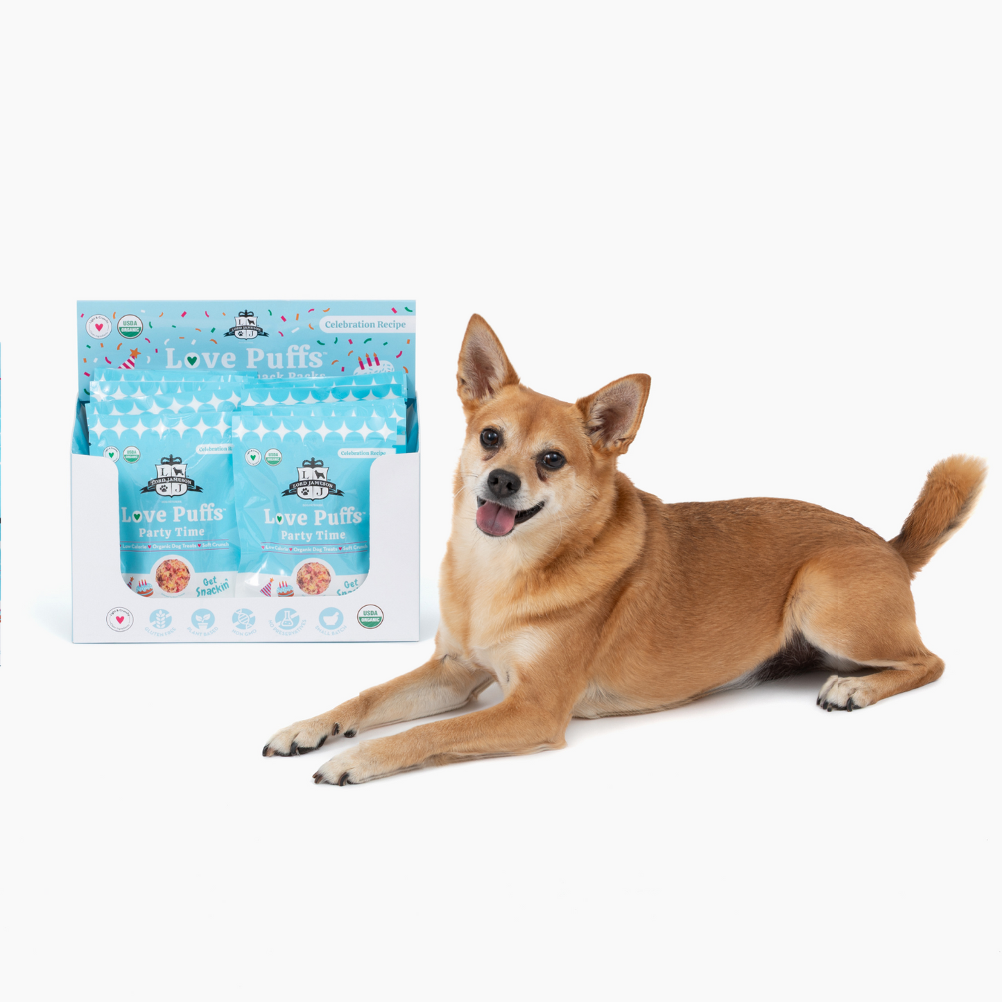 WHOLESALE Party Time Grab-N-Go Snack Pack 12 Ct + Display - Lord Jameson Organic Dog Treats
