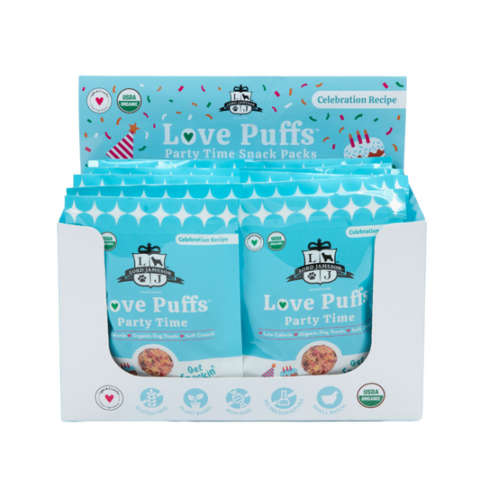 WHOLESALE Party Time Grab-N-Go Snack Pack 12 Ct + Display - Lord Jameson Organic Dog Treats 